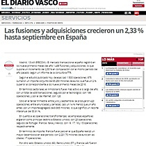 Las fusiones y adquisiciones crecieron un 2,33 % hasta septiembre en Espaa